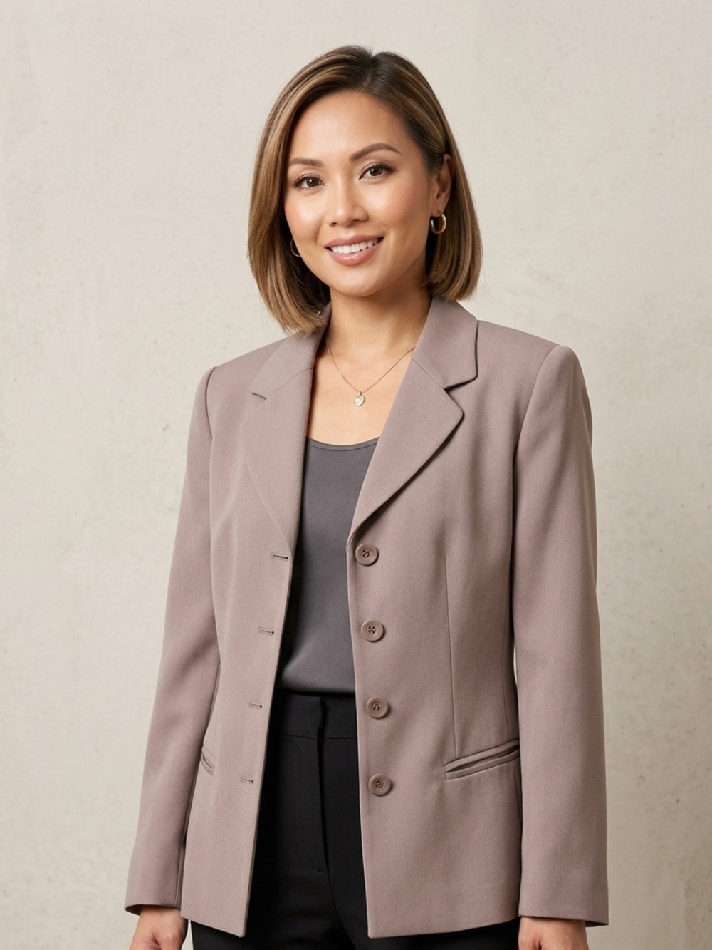 Vintage Petite Sophisticate Taupe Structured Blazer - Size 6P - Vintage Classic